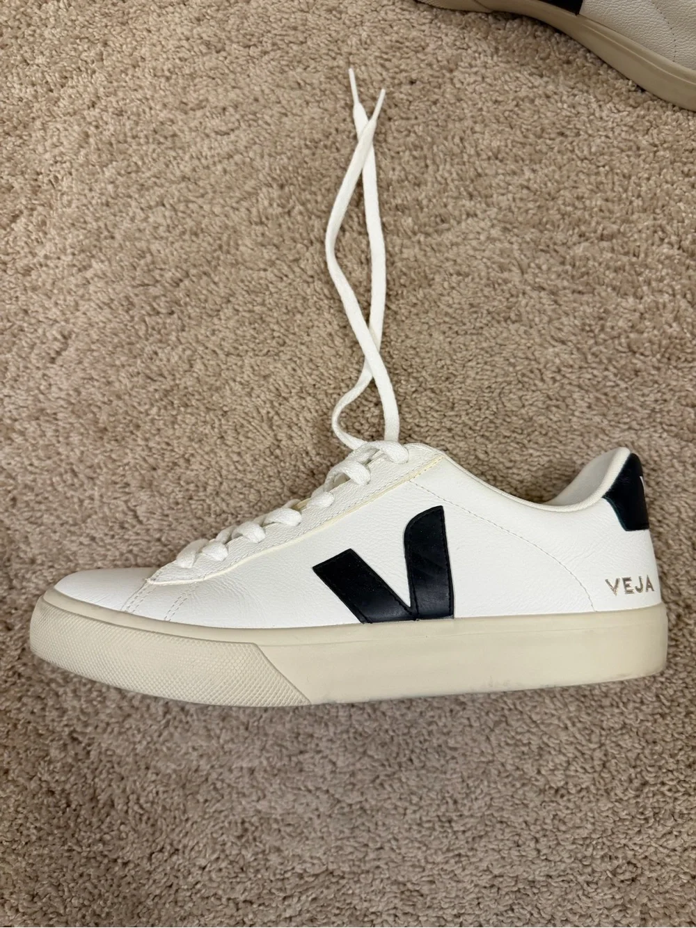 Veja White Leather Sneakers with Black V Accent